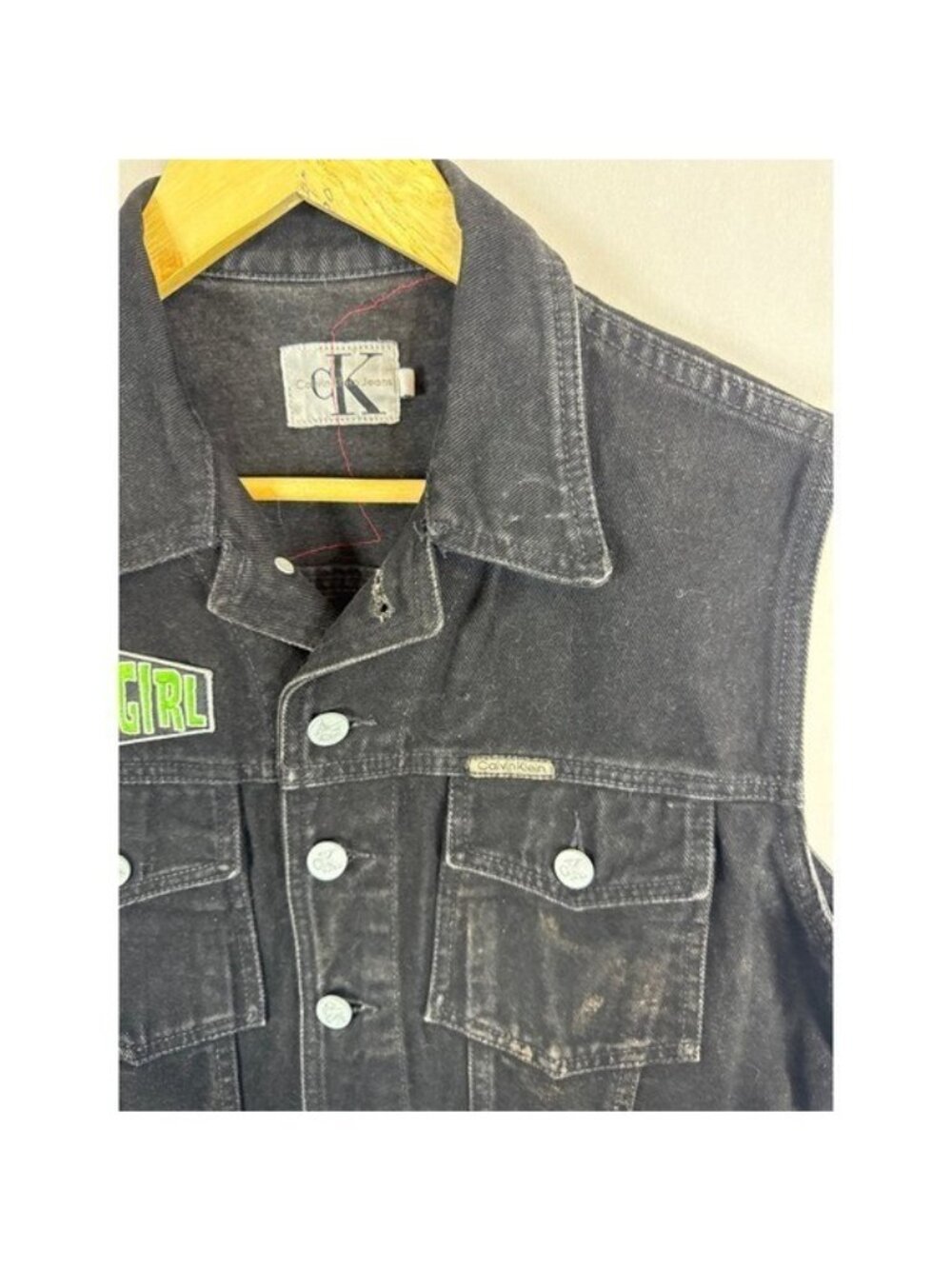 Koffin Kats Jeans Denim Vest Horror Punk Bride of Frankenstein Patches Women L - Picture 8 of 10